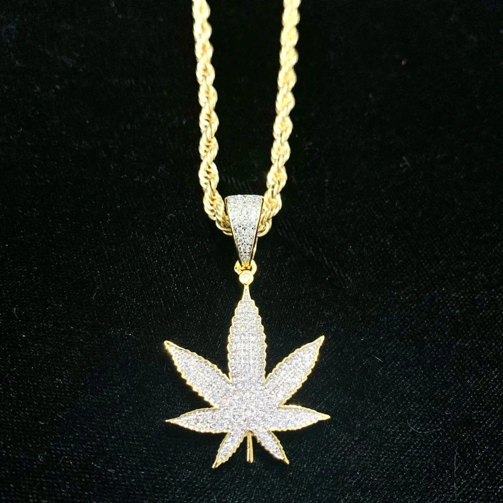 LEAF CANNABIS 420 CHARM PENDANT 18K GOLD CHAIN NECKLACE MADE IN ITALY! WARRANTY!